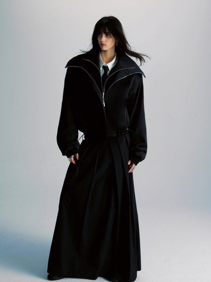 commonce.net Double Zipper Oversized Drawstring Jacket