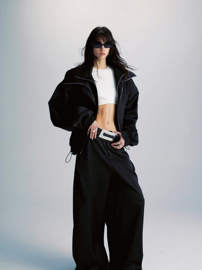 commonce.net Double Zipper Oversized Drawstring Jacket