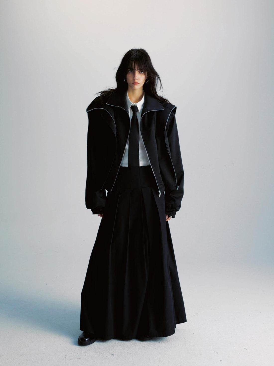 commonce.net Double Zipper Oversized Drawstring Jacket