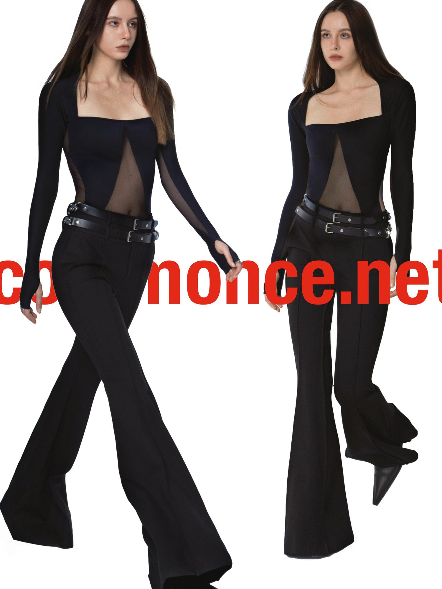 commonce.net Mesh Cutout Bodysuit Long Sleeve