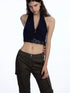 Military Green Low Waist Trousers With Slit And 3D Pockets
