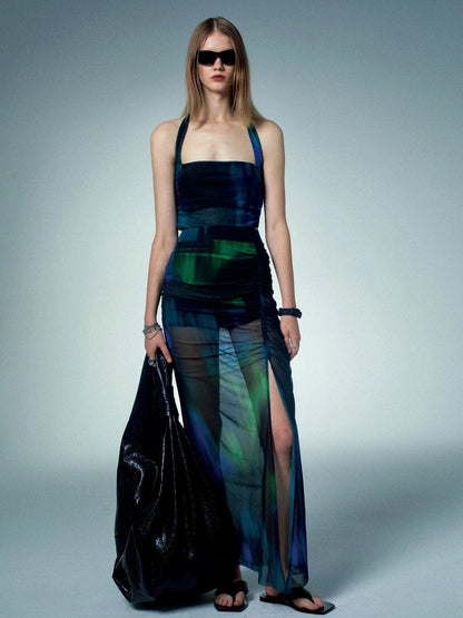 Printed Choker Tube Top With Aurora Gradient