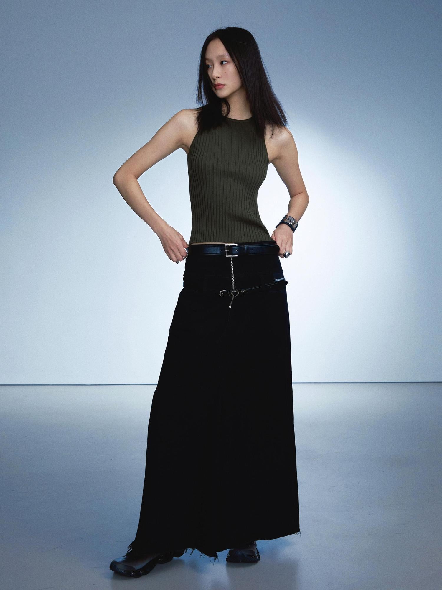 commonce.net Ribbed Knit Tank In Olive Green