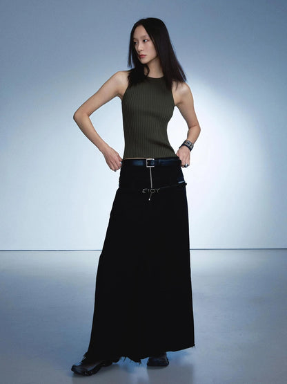 Ribbed Knit Tank In Olive Green