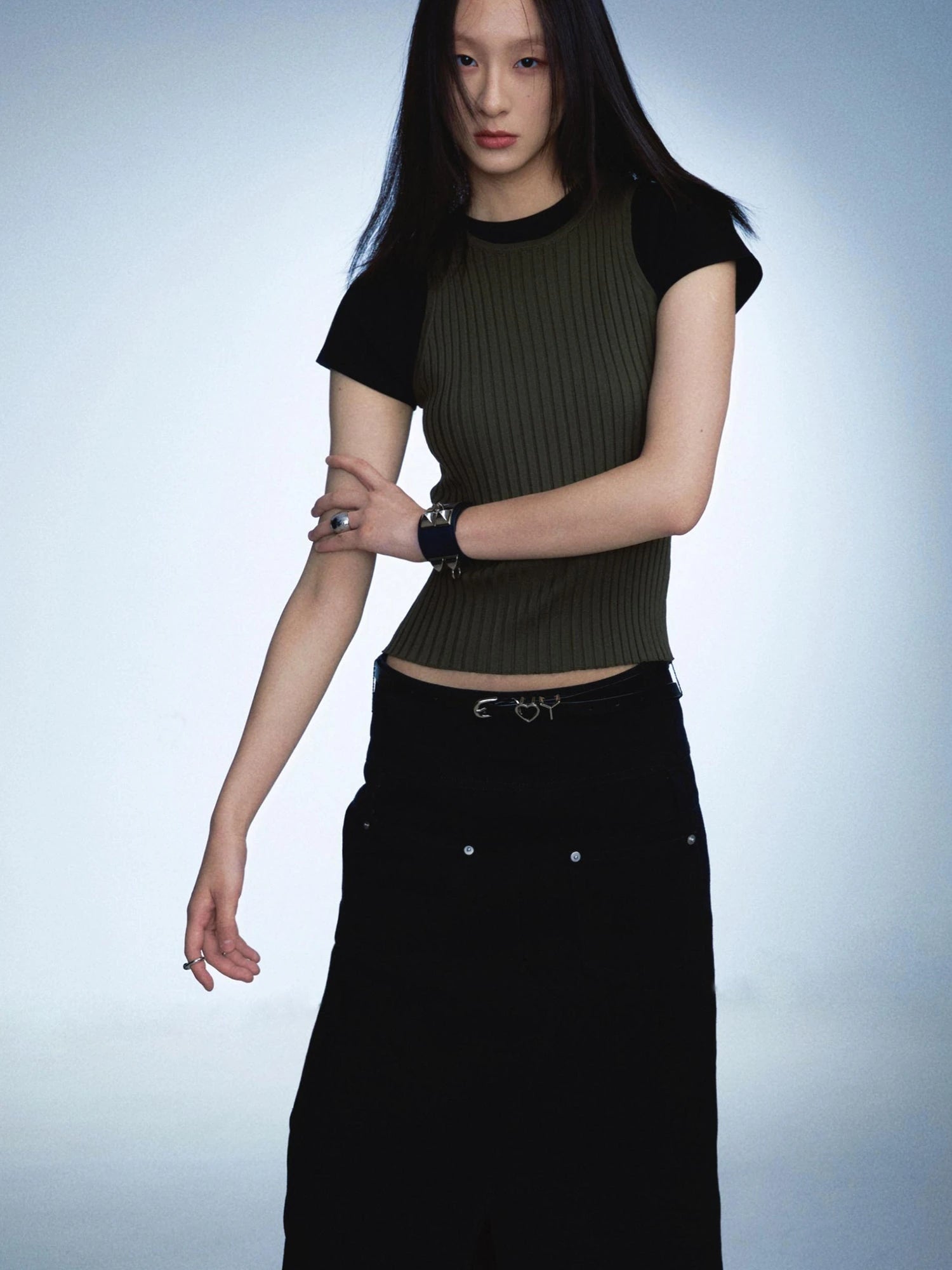 Ribbed Knit Tank In Olive Green