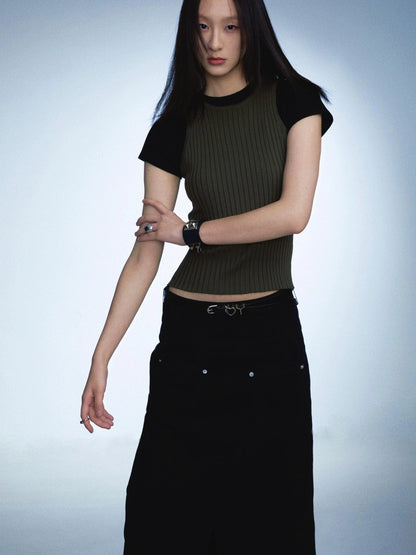 Ribbed Knit Tank In Olive Green