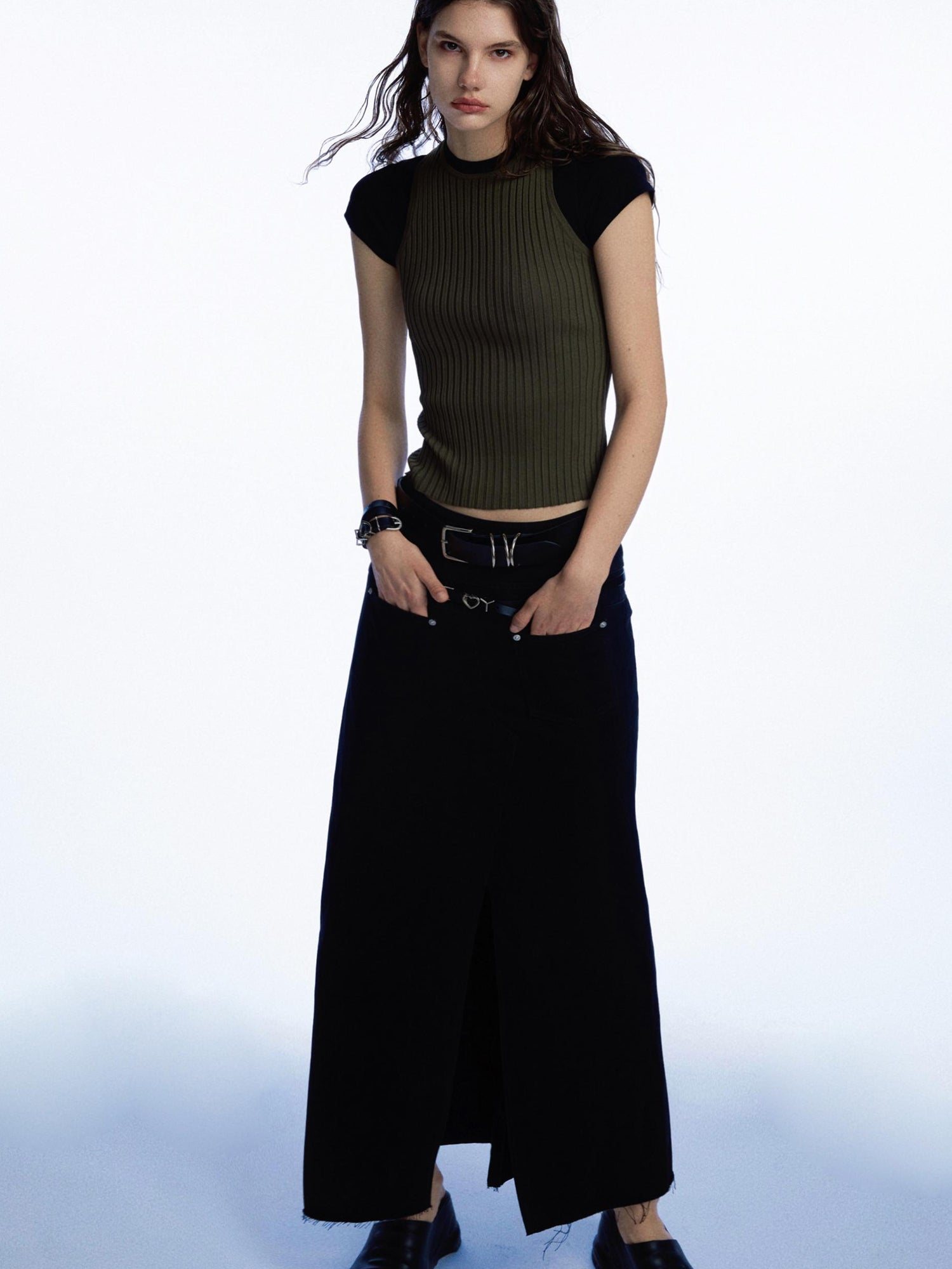 commonce.net Ribbed Knit Tank In Olive Green