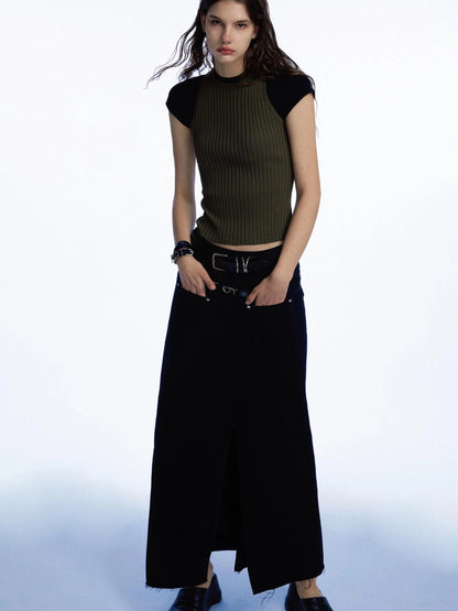 Ribbed Knit Tank In Olive Green