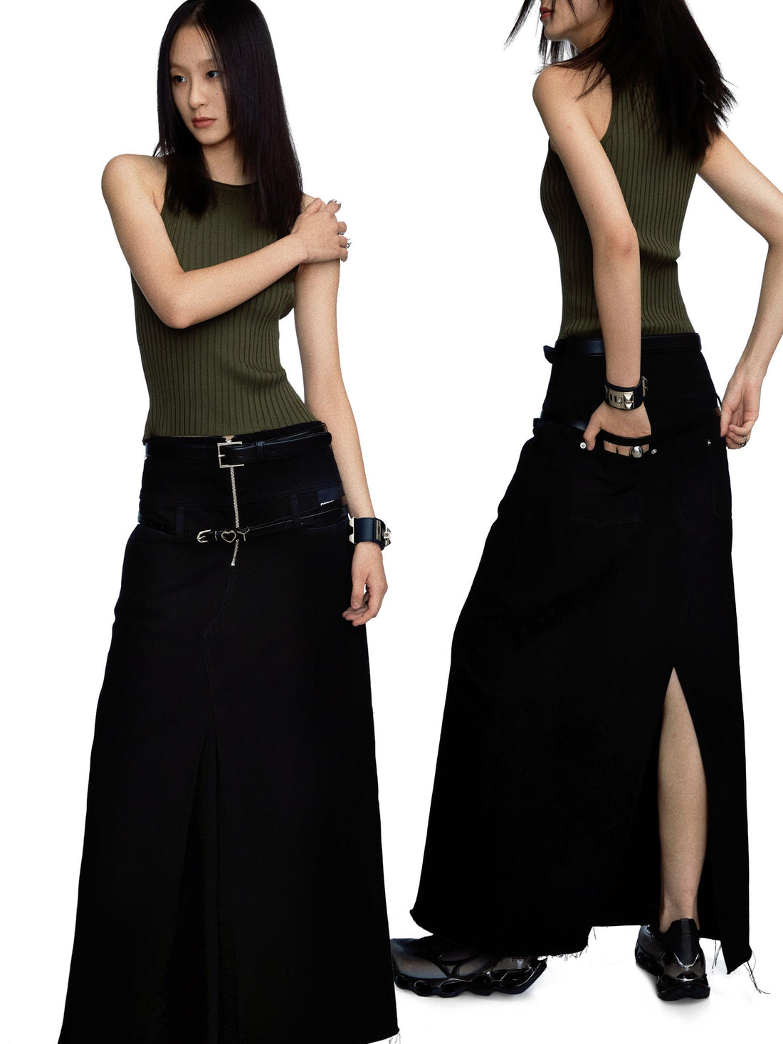 commonce.net Ribbed Knit Tank In Olive Green