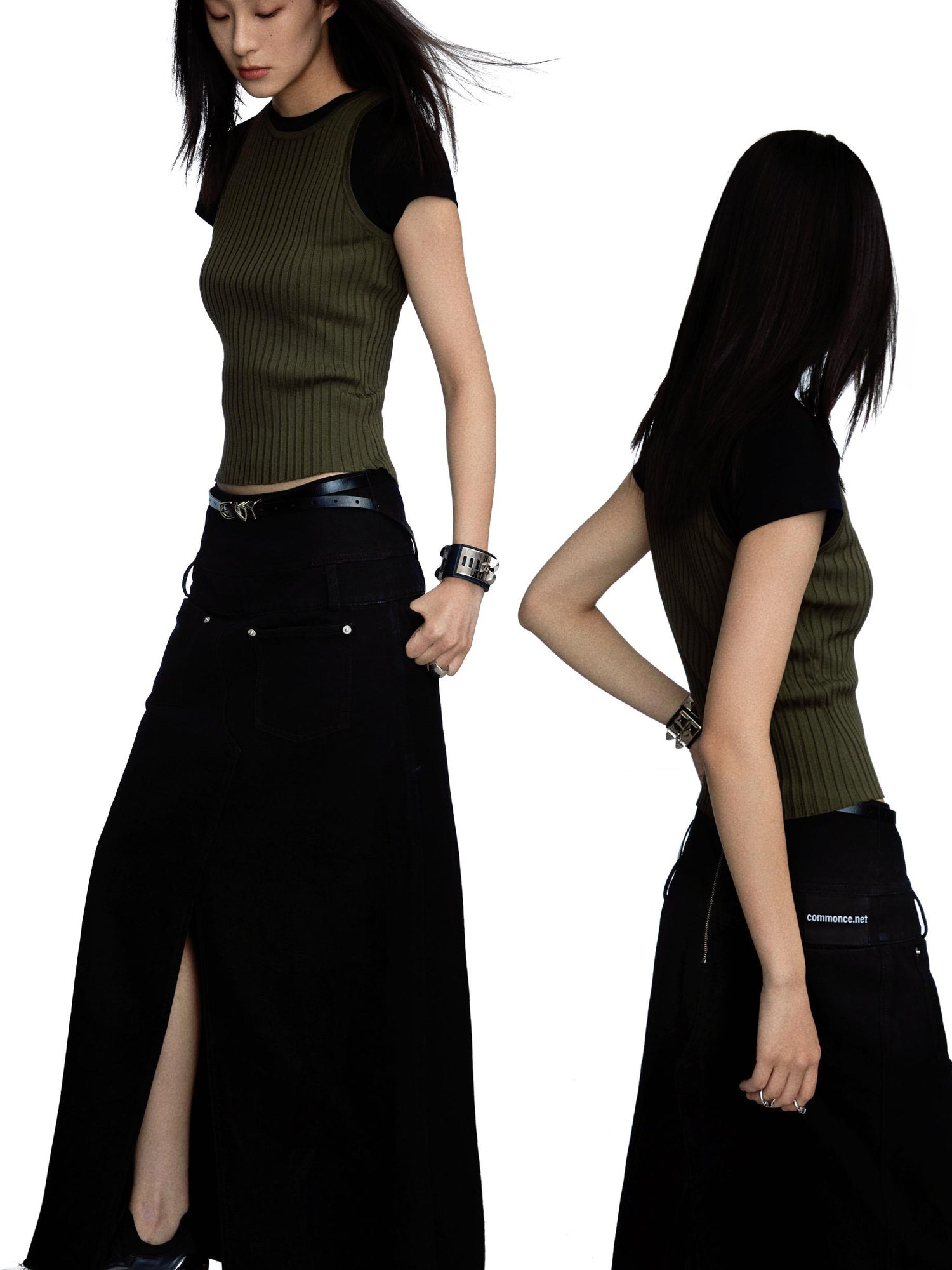 commonce.net Ribbed Knit Tank In Olive Green