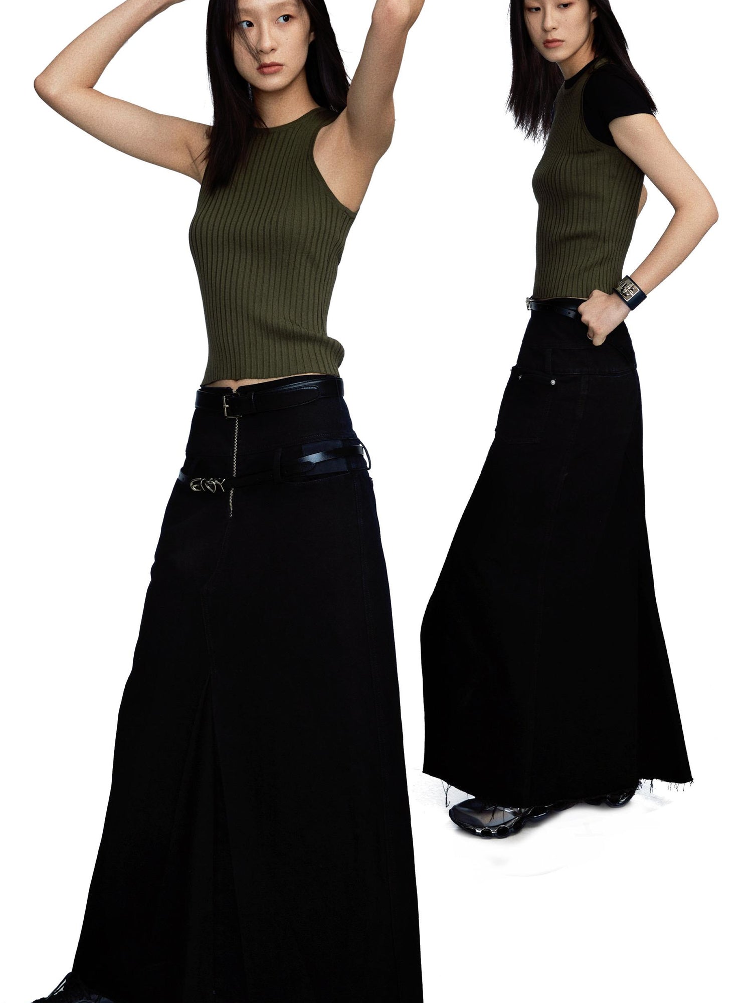 commonce.net Ribbed Knit Tank In Olive Green