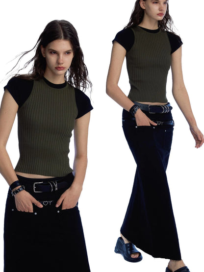 Ribbed Knit Tank In Olive Green