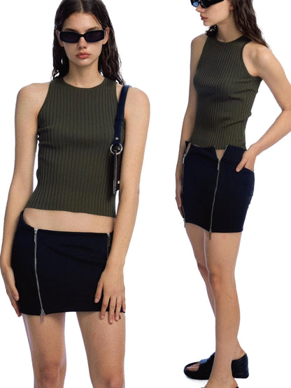 Ribbed Knit Tank In Olive Green