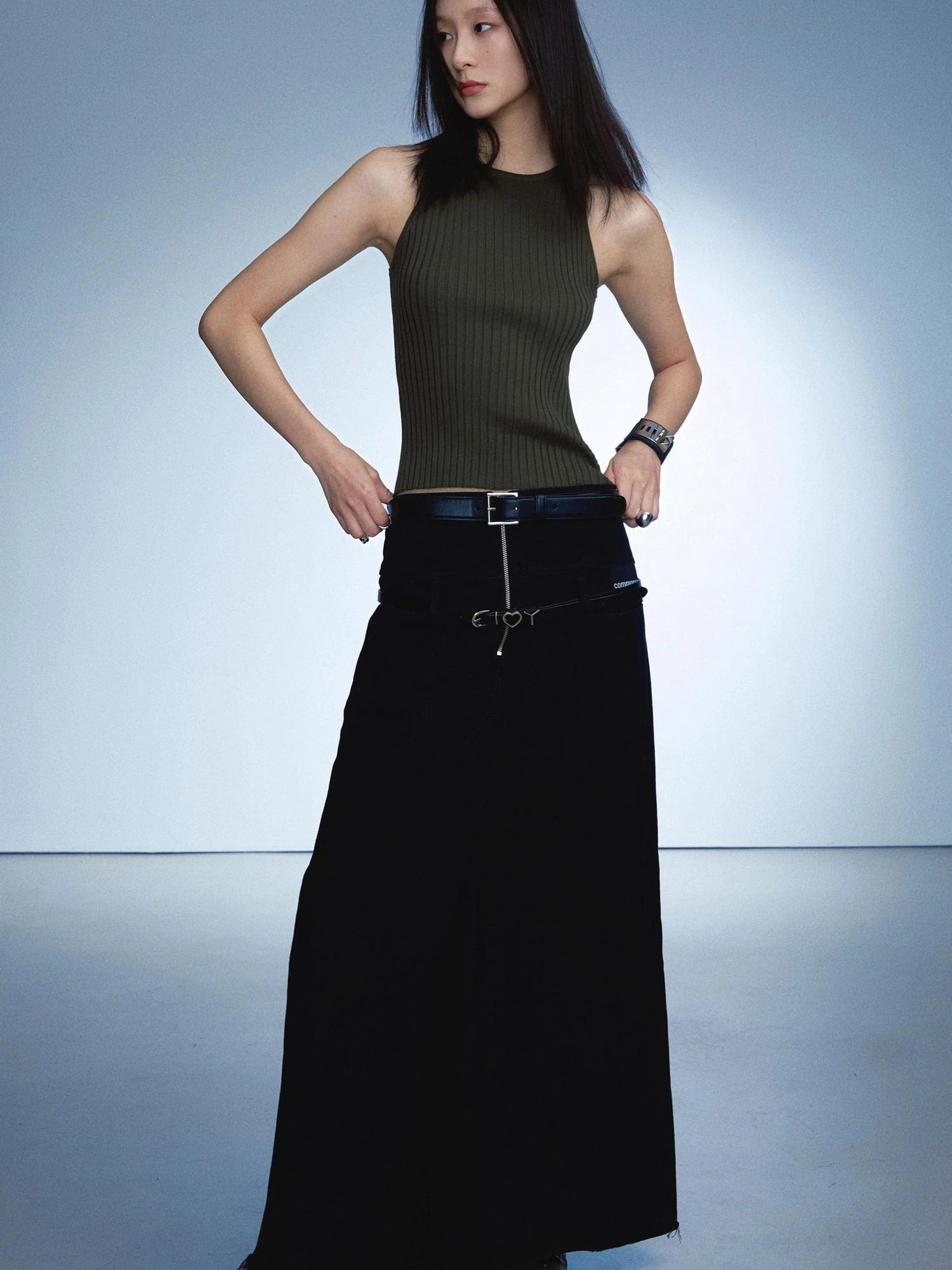 Ribbed Knit Tank In Olive Green