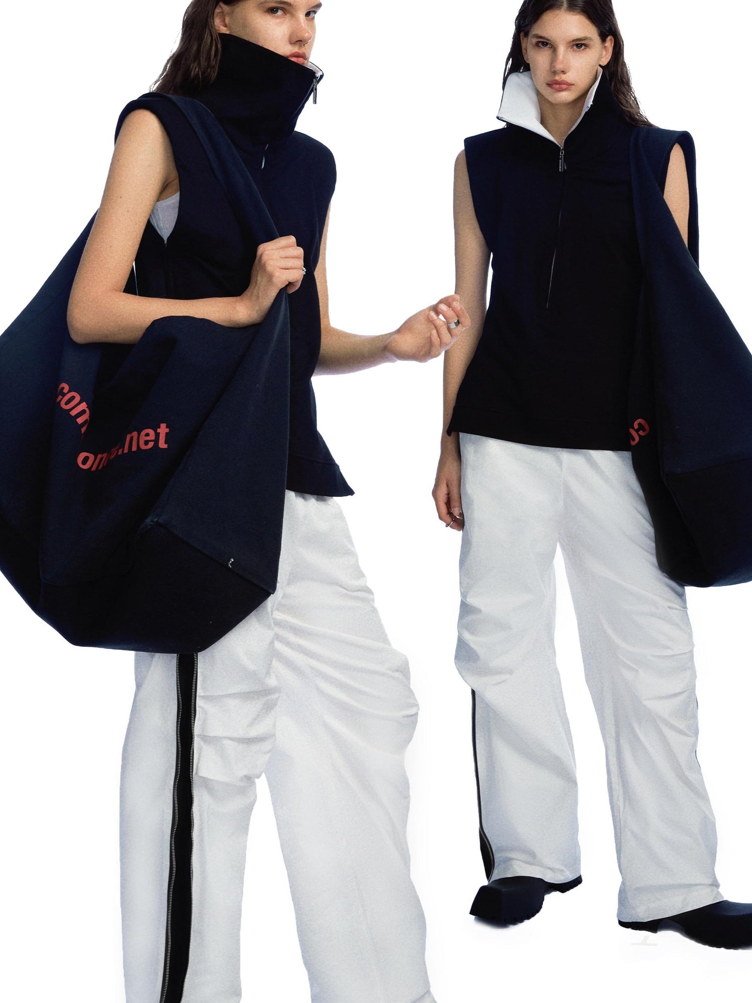 commonce.net Side Zipper Contrast Panel Cargo Pants In White