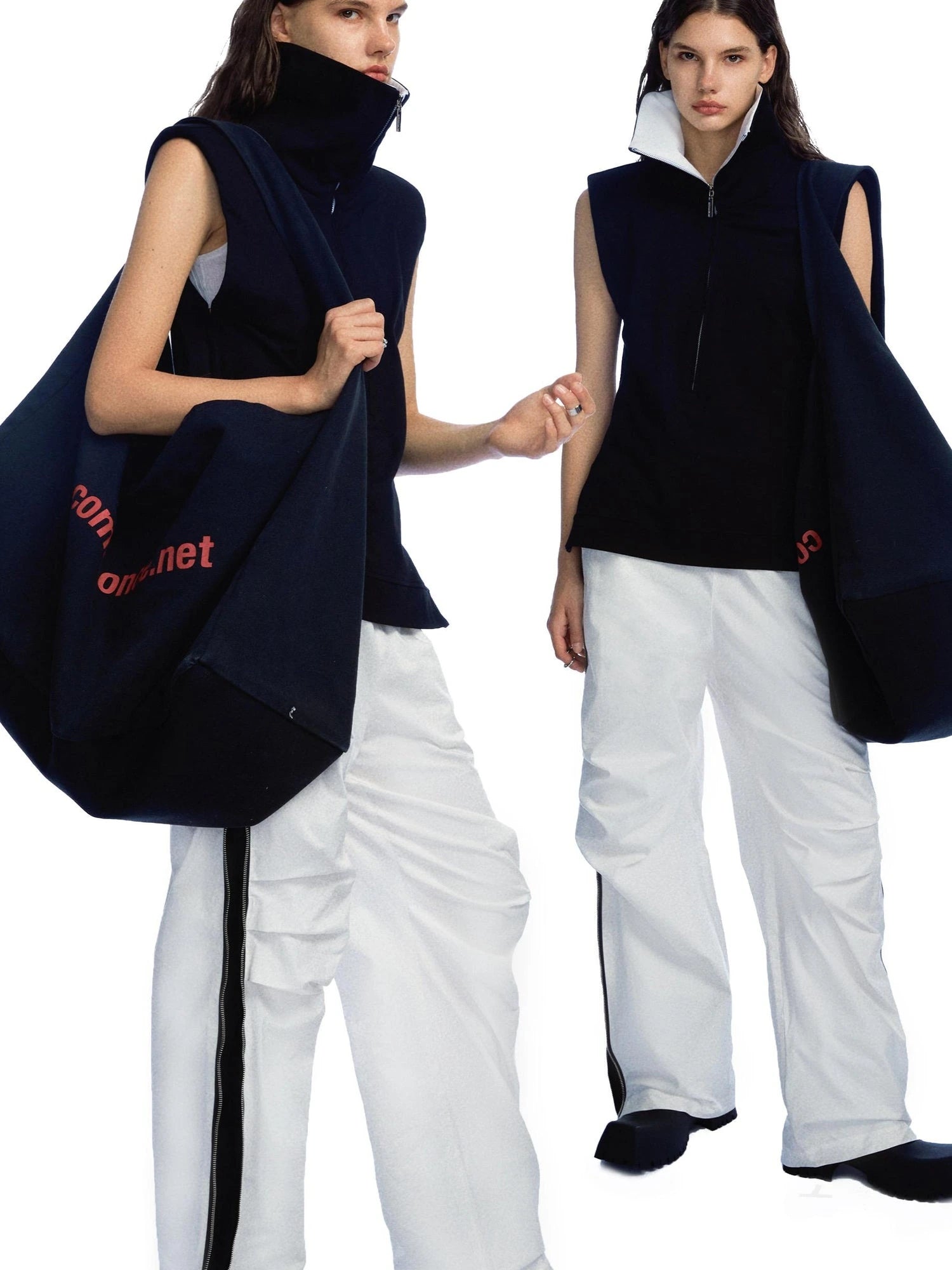 Side Zipper Contrast Panel Cargo Pants In White