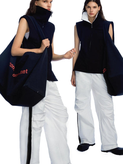 Side Zipper Contrast Panel Cargo Pants In White