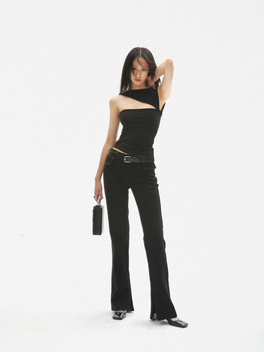 commonce net Acetate Paneled Low Waist Straight Pants