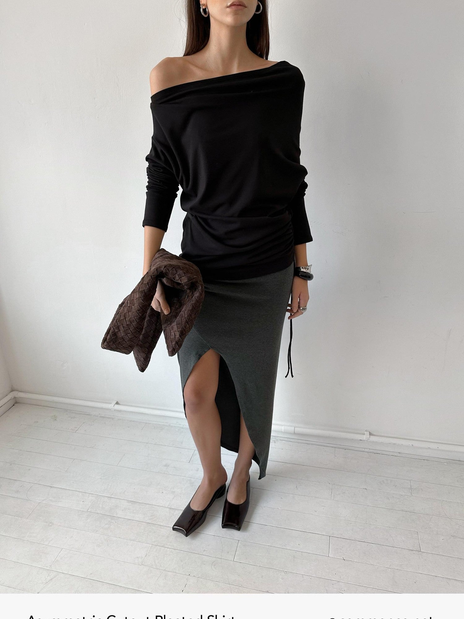 commonce net Asymmetric Cutout Pleated High Slit Women&