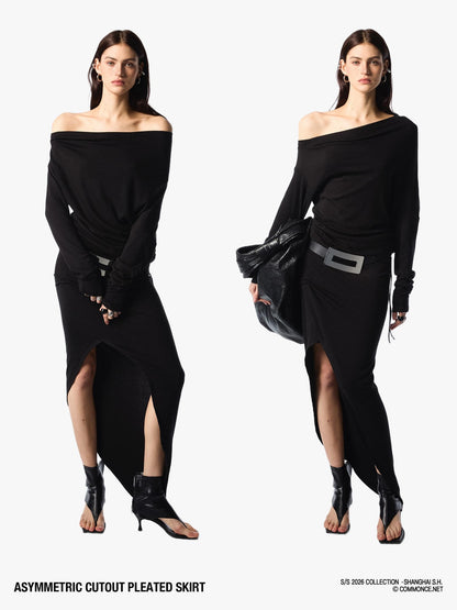 commonce net Asymmetric Cutout Pleated High Slit Women&