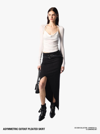 commonce net Asymmetric Cutout Pleated High Slit Women&