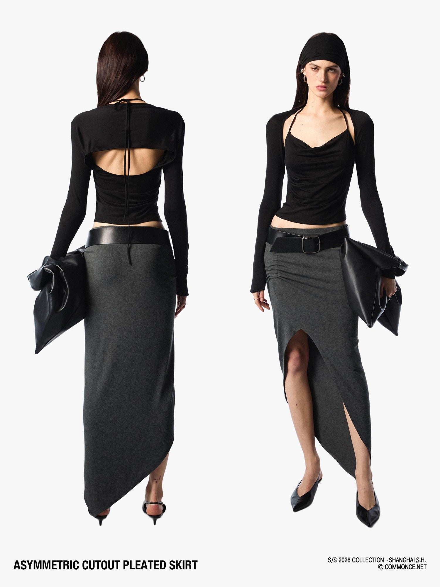 commonce net Asymmetric Cutout Pleated High Slit Women&