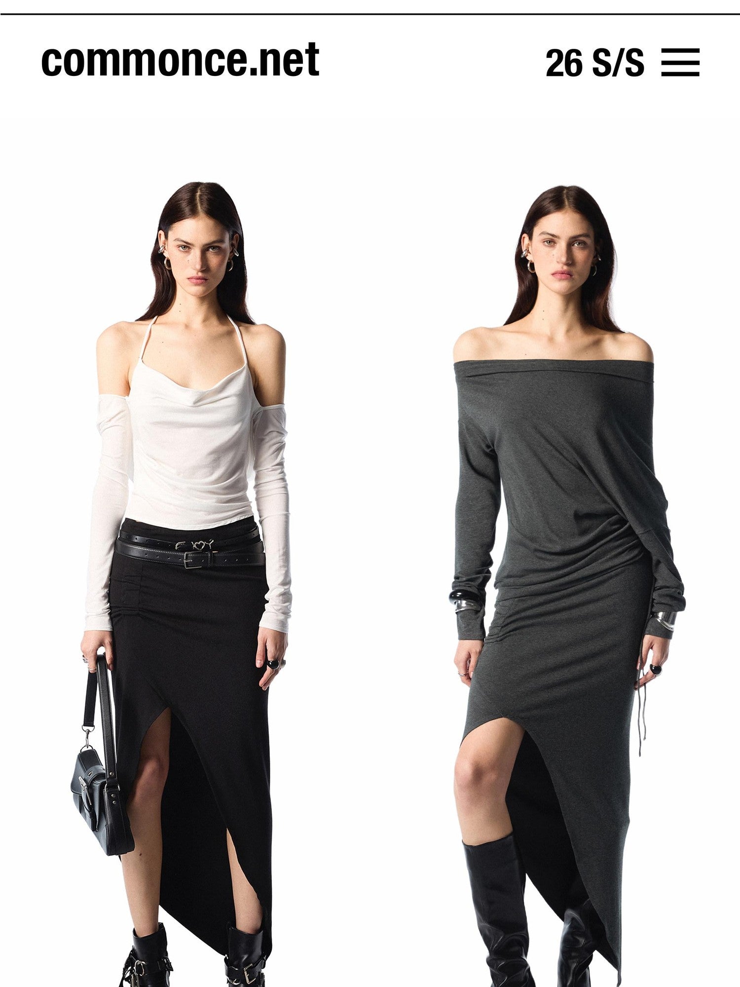 commonce net Asymmetric Cutout Pleated High Slit Women&
