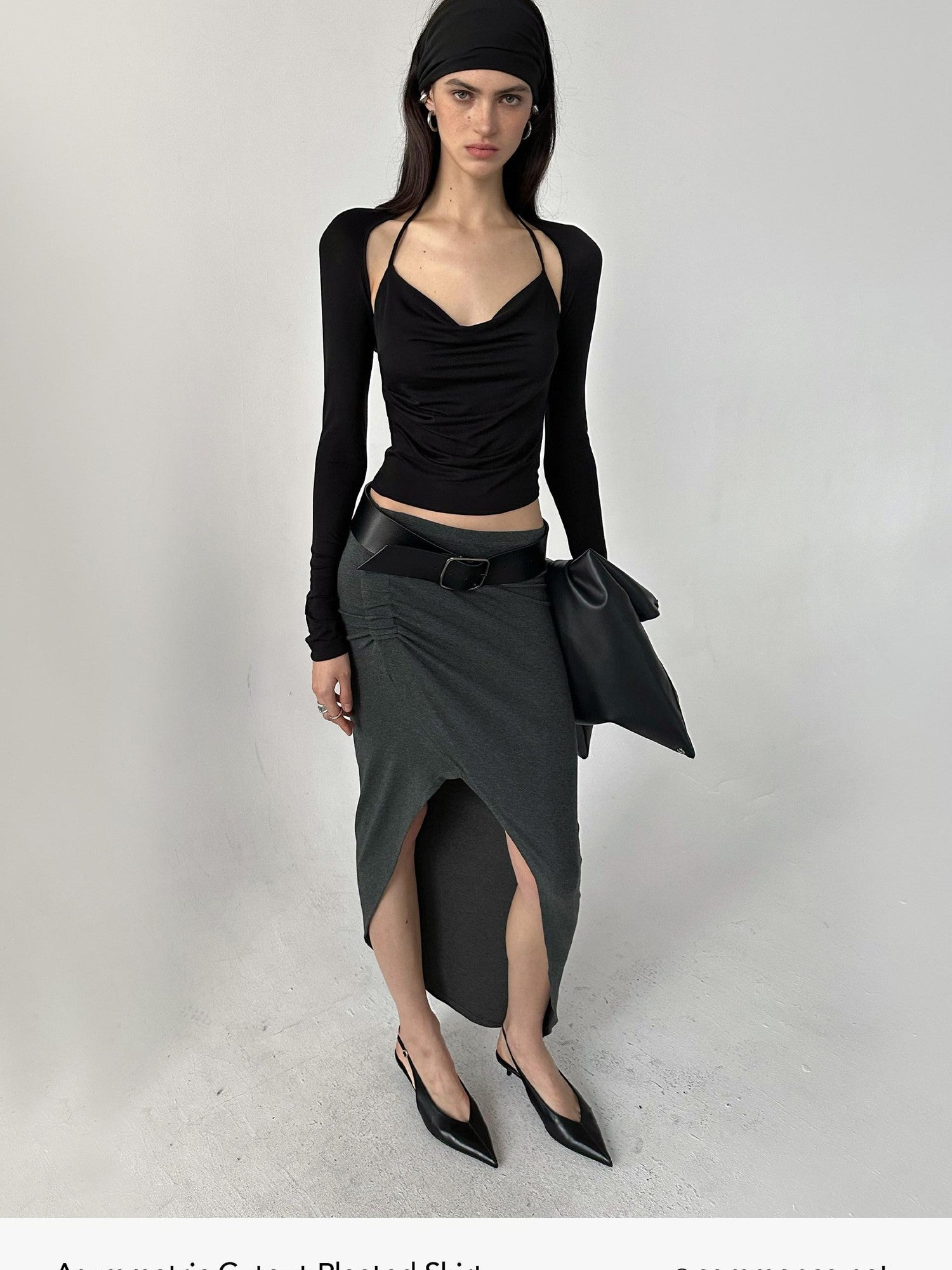 commonce net Asymmetric Cutout Pleated High Slit Women&