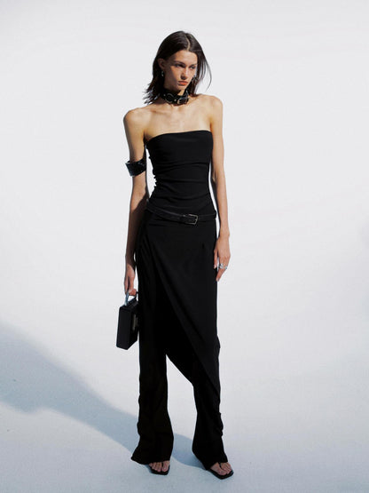 commonce net Asymmetric Gathered Side Slit Strapless Gown