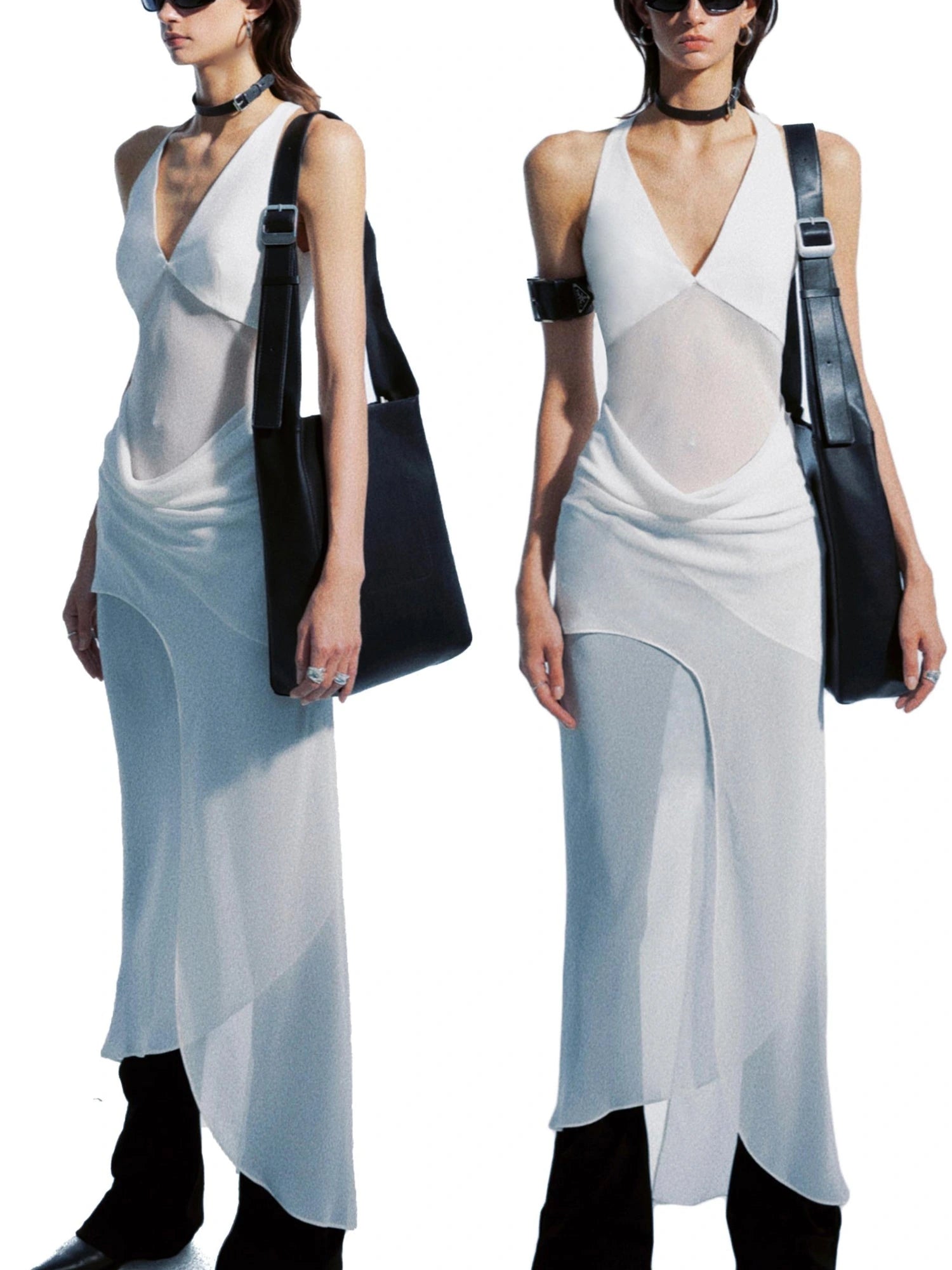 Asymmetrical Draped Halter Backless Maxi Dress