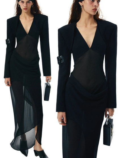 Asymmetrical Draped Halter Backless Maxi Dress