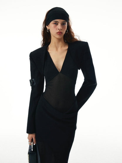 commonce net Asymmetrical Draped Halter Backless Maxi Dress