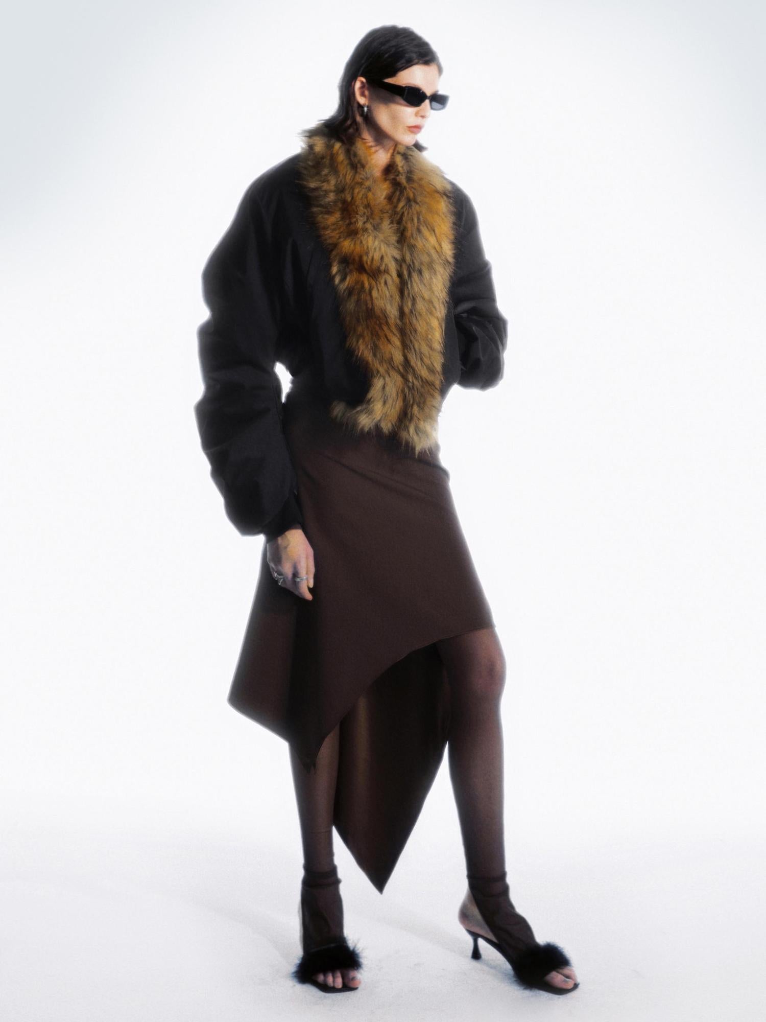 commonce net Asymmetrical Hem Reversible Midi Skirt