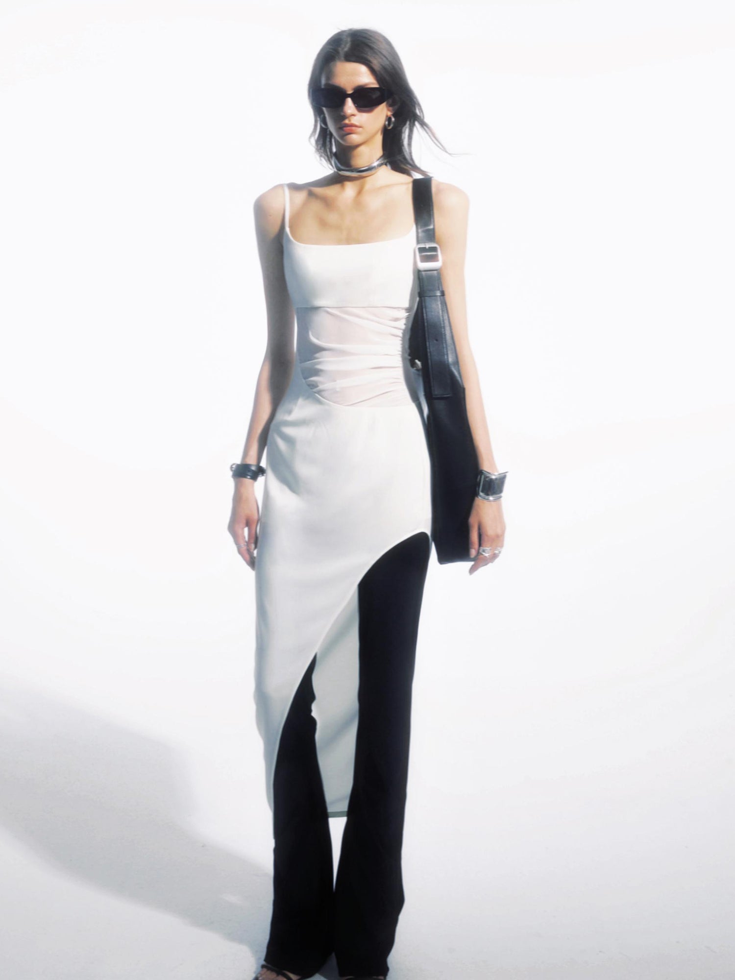commonce net Asymmetrical Ruching Textured Chiffon Dress