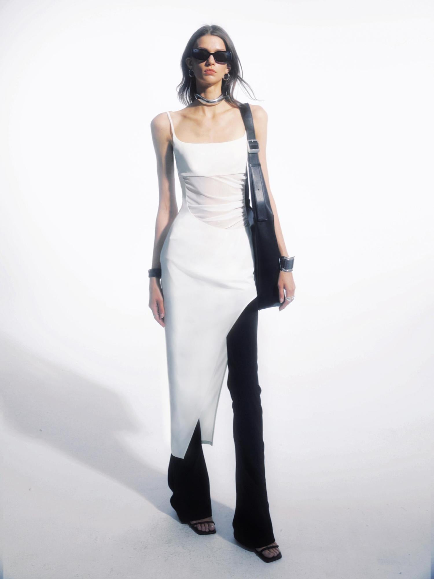 commonce net Asymmetrical Ruching Textured Chiffon Dress