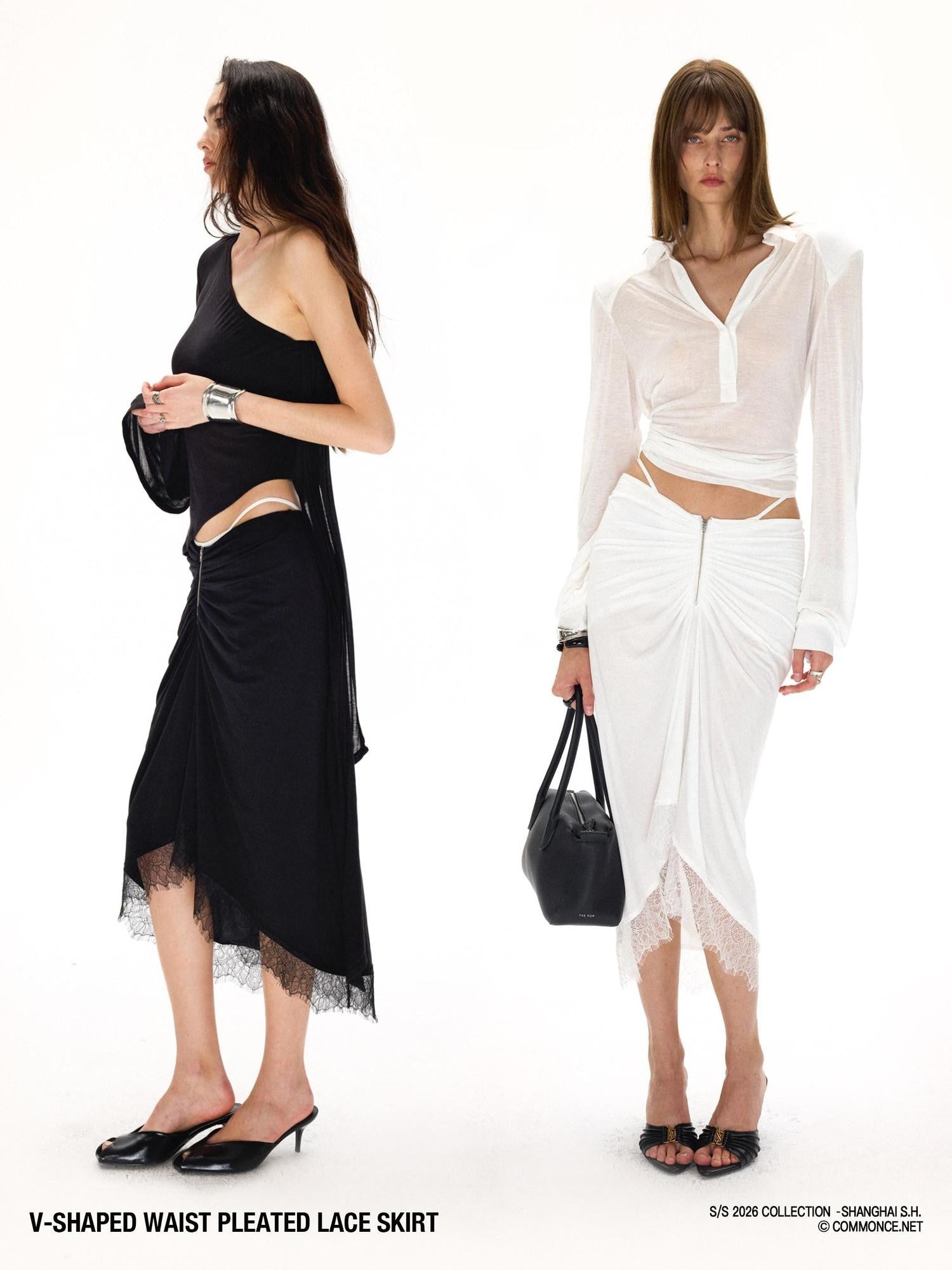 commonce net Asymmetrical V Waist Ruched Paneled Women&