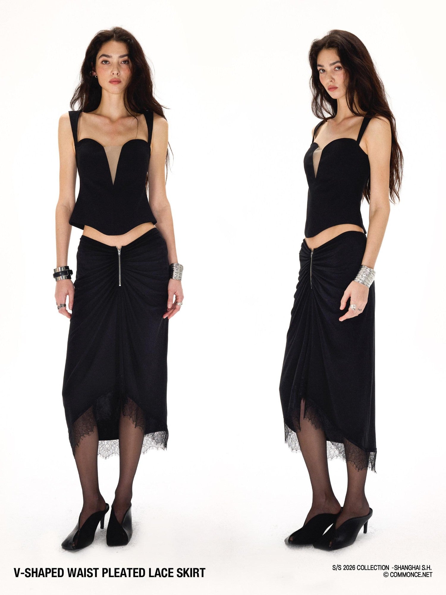 commonce net Asymmetrical V Waist Ruched Paneled Women&