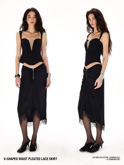 commonce net Asymmetrical V Waist Ruched Paneled Women&