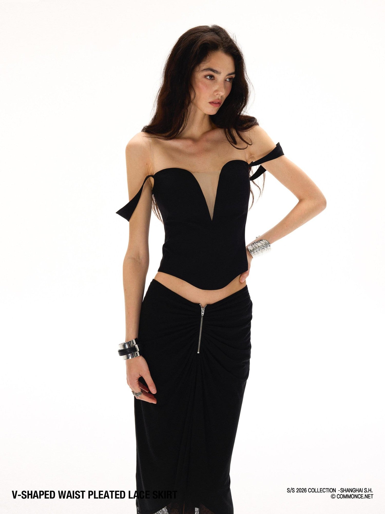 commonce net Asymmetrical V Waist Ruched Paneled Women&