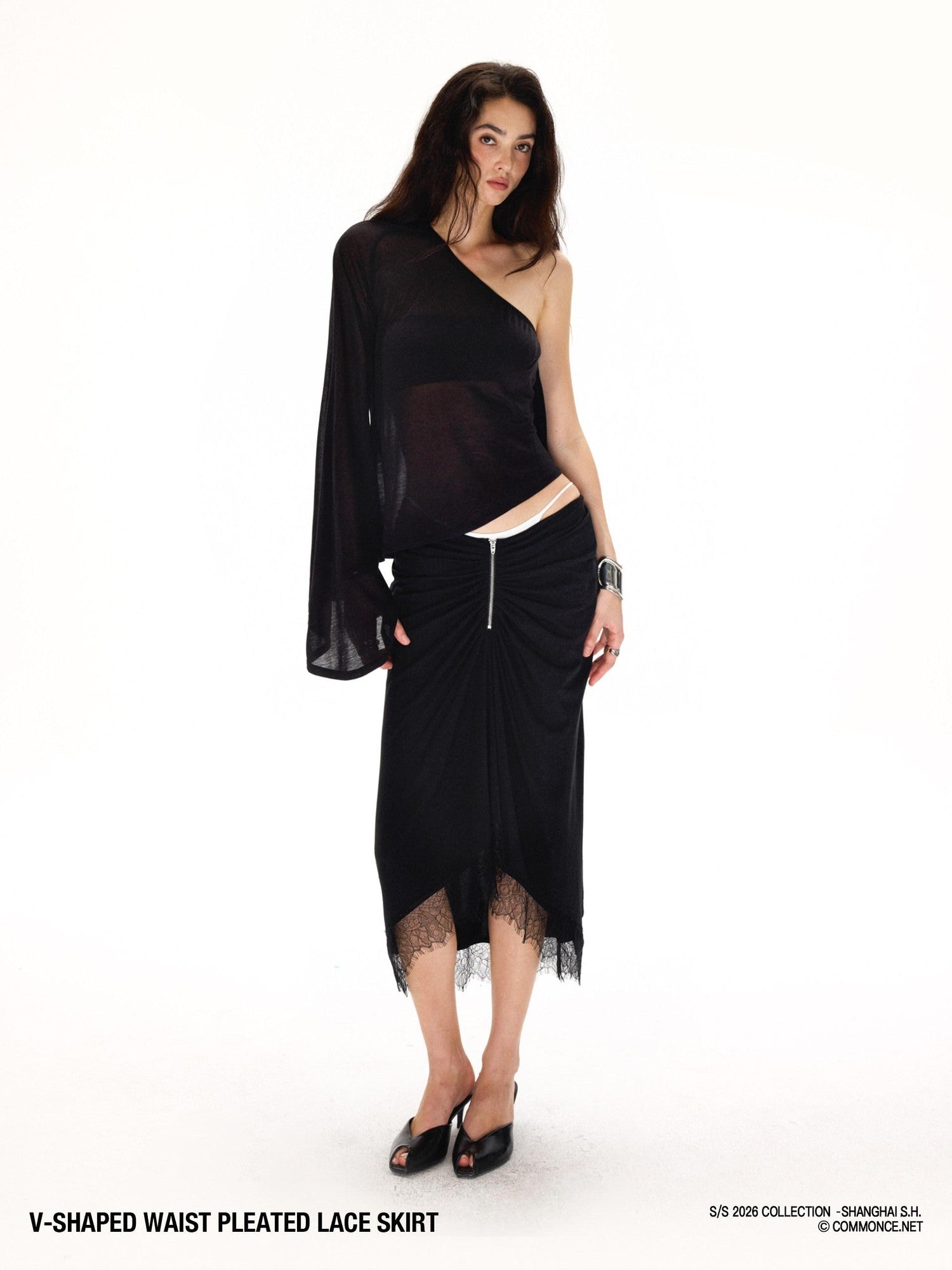 commonce net Asymmetrical V Waist Ruched Paneled Women&