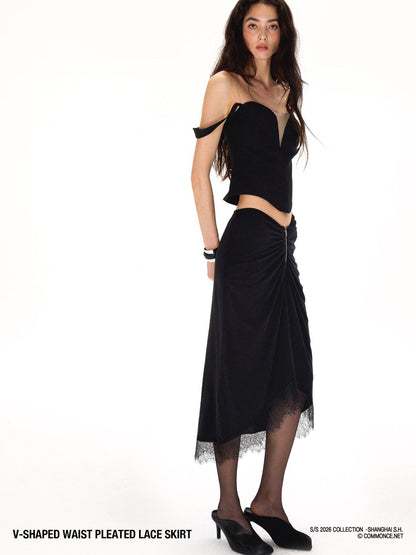 commonce net Asymmetrical V Waist Ruched Paneled Women&
