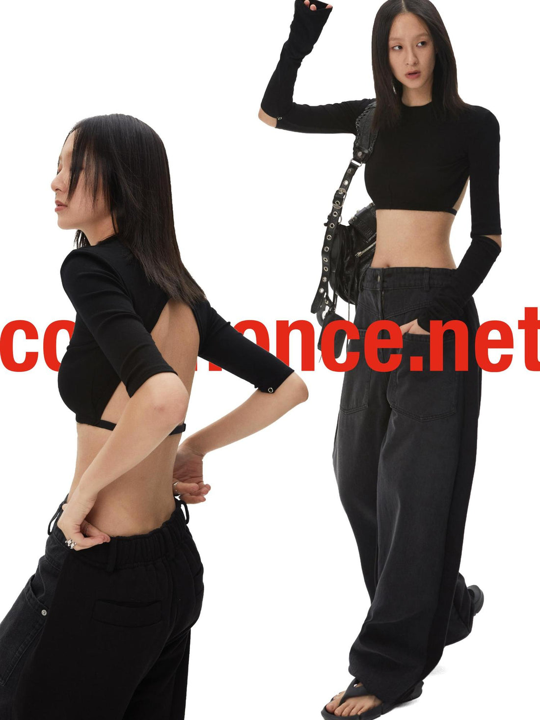 commonce net Backless Detachable Sleeve Cropped T-shirt