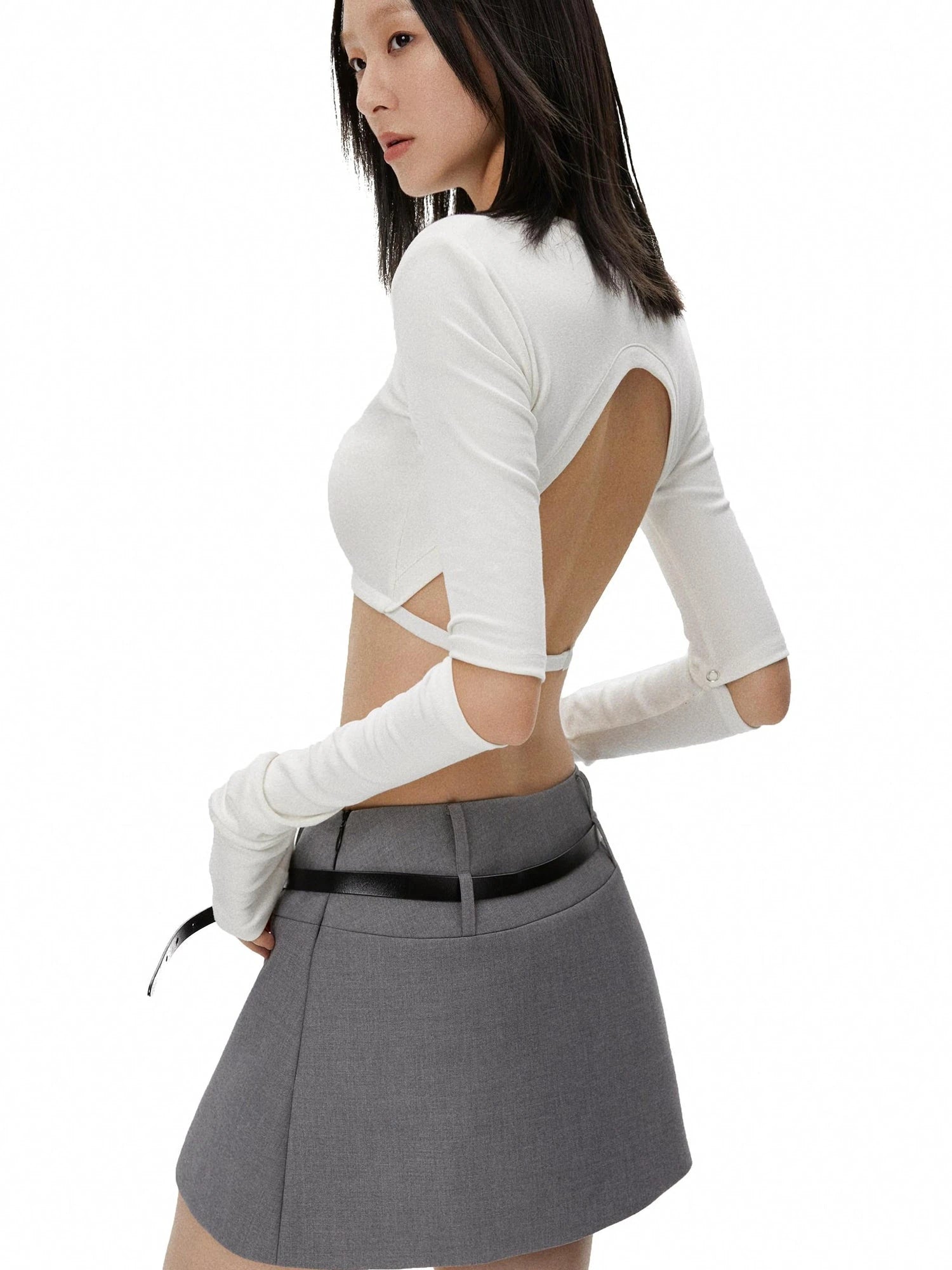 Backless Detachable Sleeve Cropped T-shirt