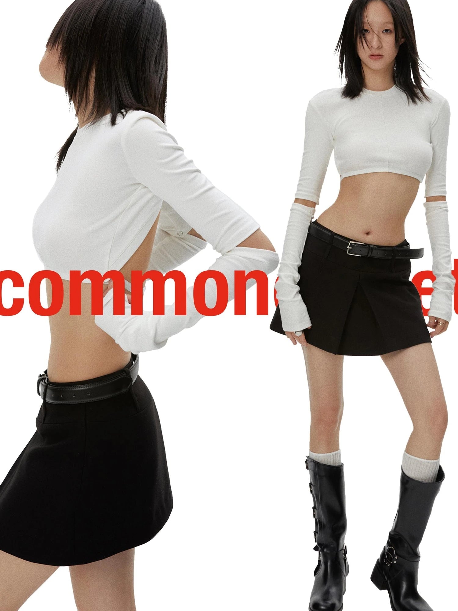 Backless Detachable Sleeve Cropped T-shirt