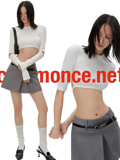 Backless Detachable Sleeve Cropped T-shirt