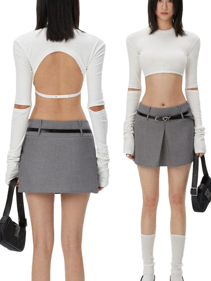 Backless Detachable Sleeve Cropped T-shirt