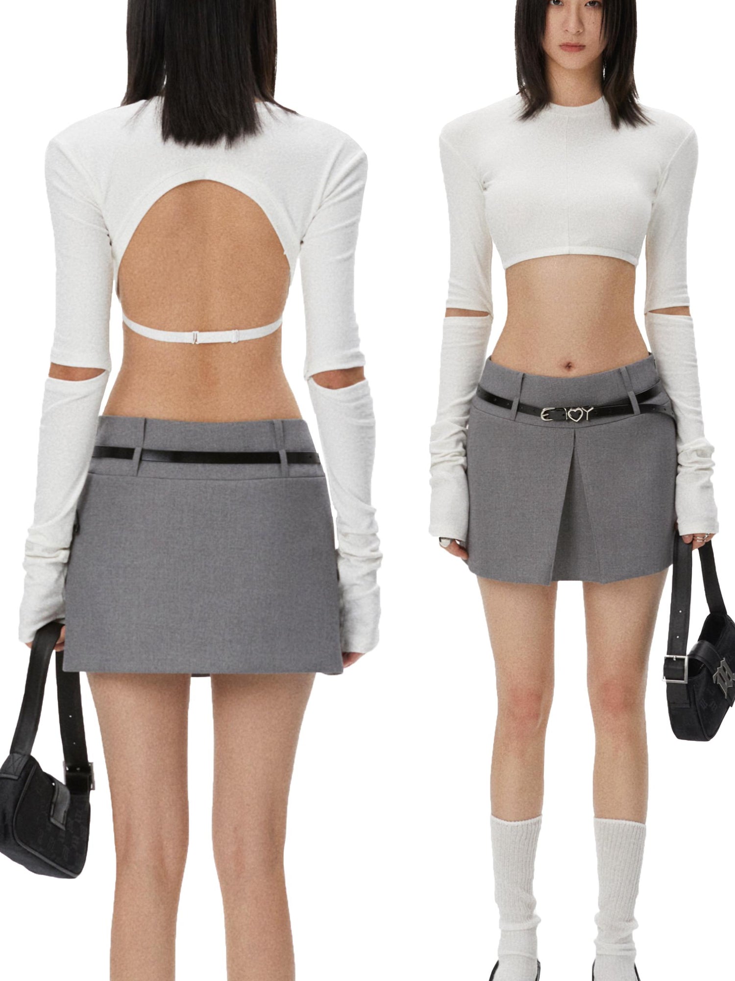 commonce net Backless Detachable Sleeve Cropped T-shirt