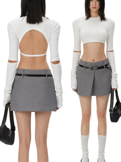 commonce net Backless Detachable Sleeve Cropped T-shirt