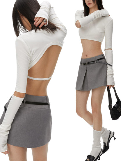 commonce net Backless Detachable Sleeve Cropped T-shirt