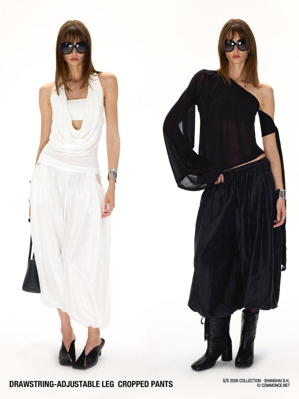 Balloon Silhouette Adjustable Drawstring Hem Women's Lyocell Cropped Pants
